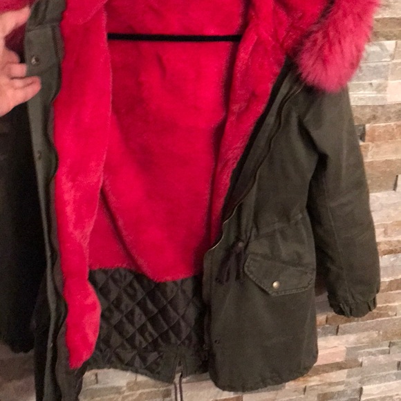 New Age army coat with pink fur size small - Picture 3 of 8
